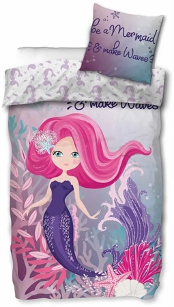 Havfrue sengetøj - 140x200 cm - Be a mermaid - Dynebetræk med 2 i 1 design - 100% bomulds sengesæt